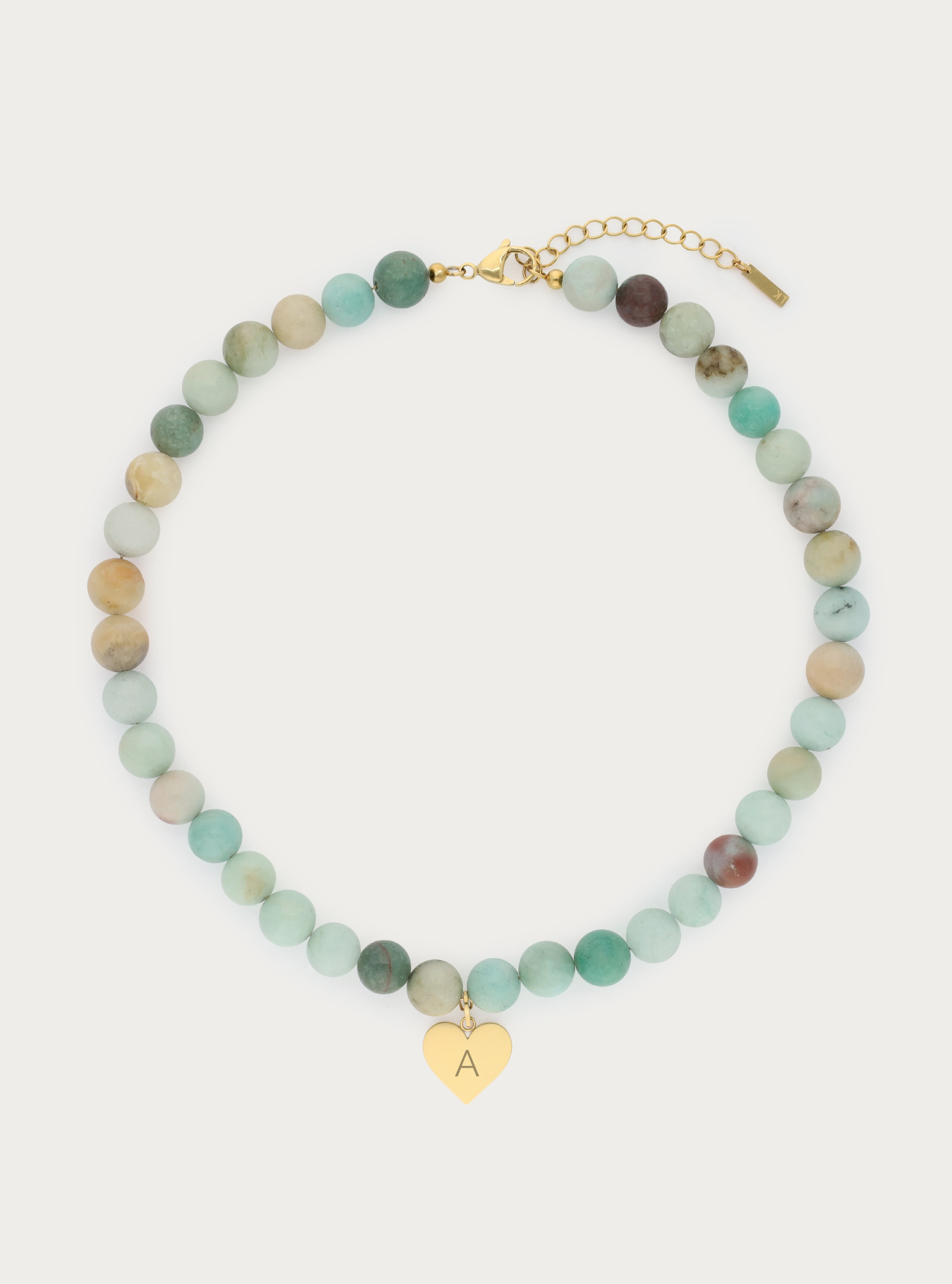 Ketting van ronde natuursteen met graveerbare hart bedel - 10 mm