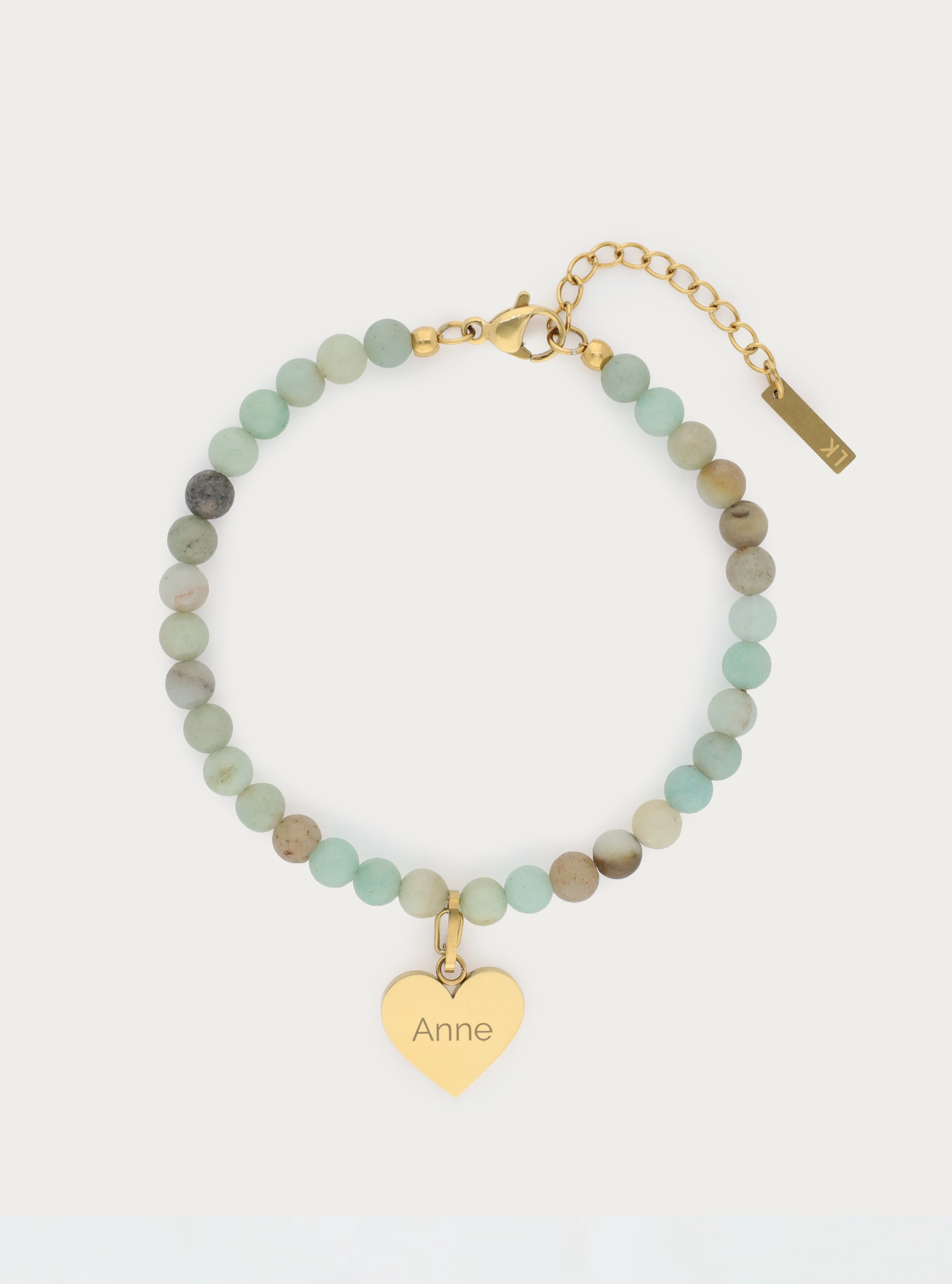 Armband van ronde natuursteen met graveerbare hart bedel - 4 mm