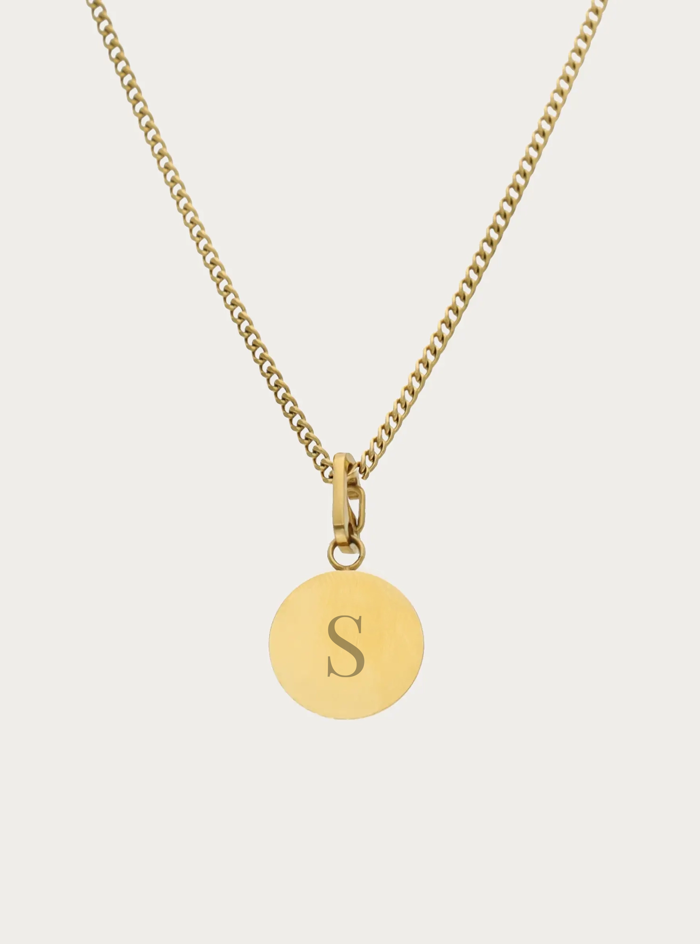Platte schakelketting met graveerbare ronde bedel - 12 mm - initiaal