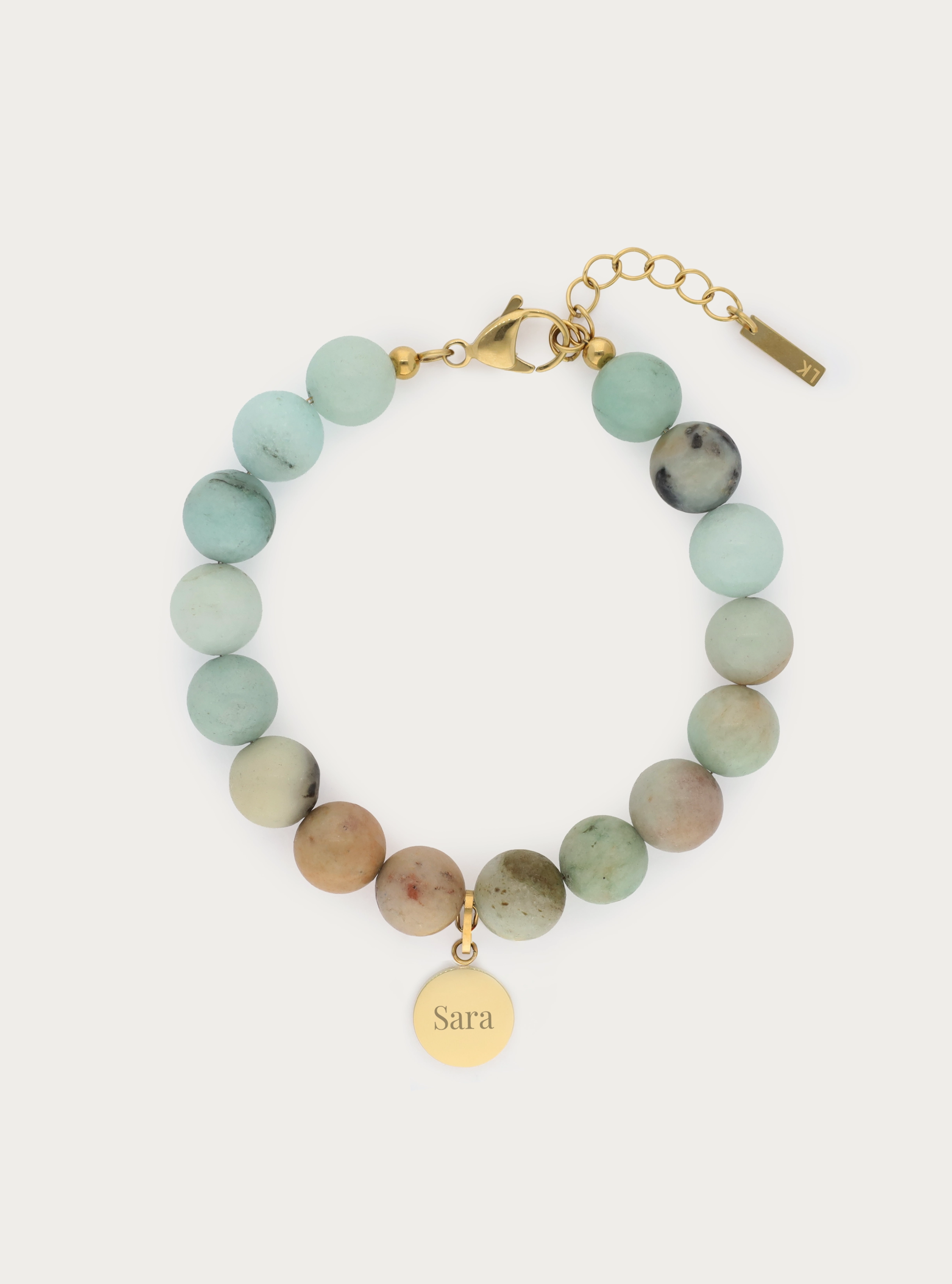 Armband van ronde natuursteen met graveerbare ronde bedel - 10 mm