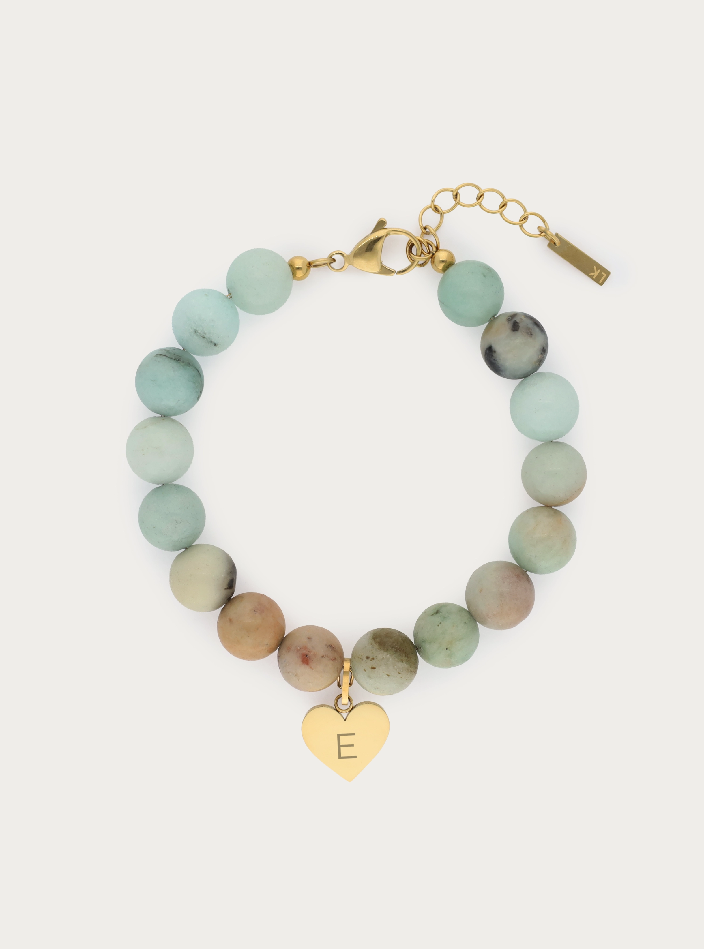Armband van ronde natuursteen met graveerbare hart bedel - 10 mm
