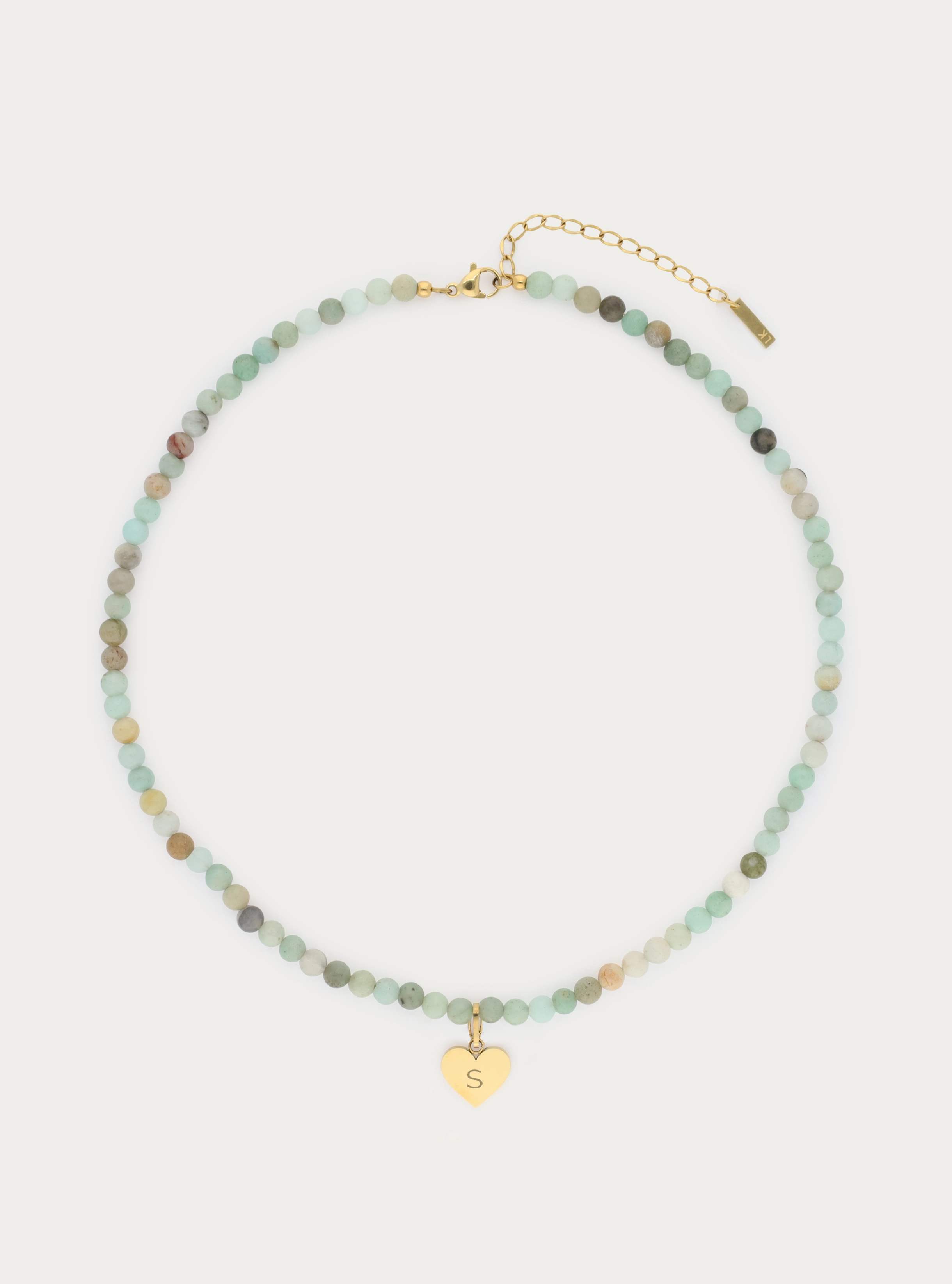 Ketting van ronde natuursteen met graveerbare hart bedel - 4 mm