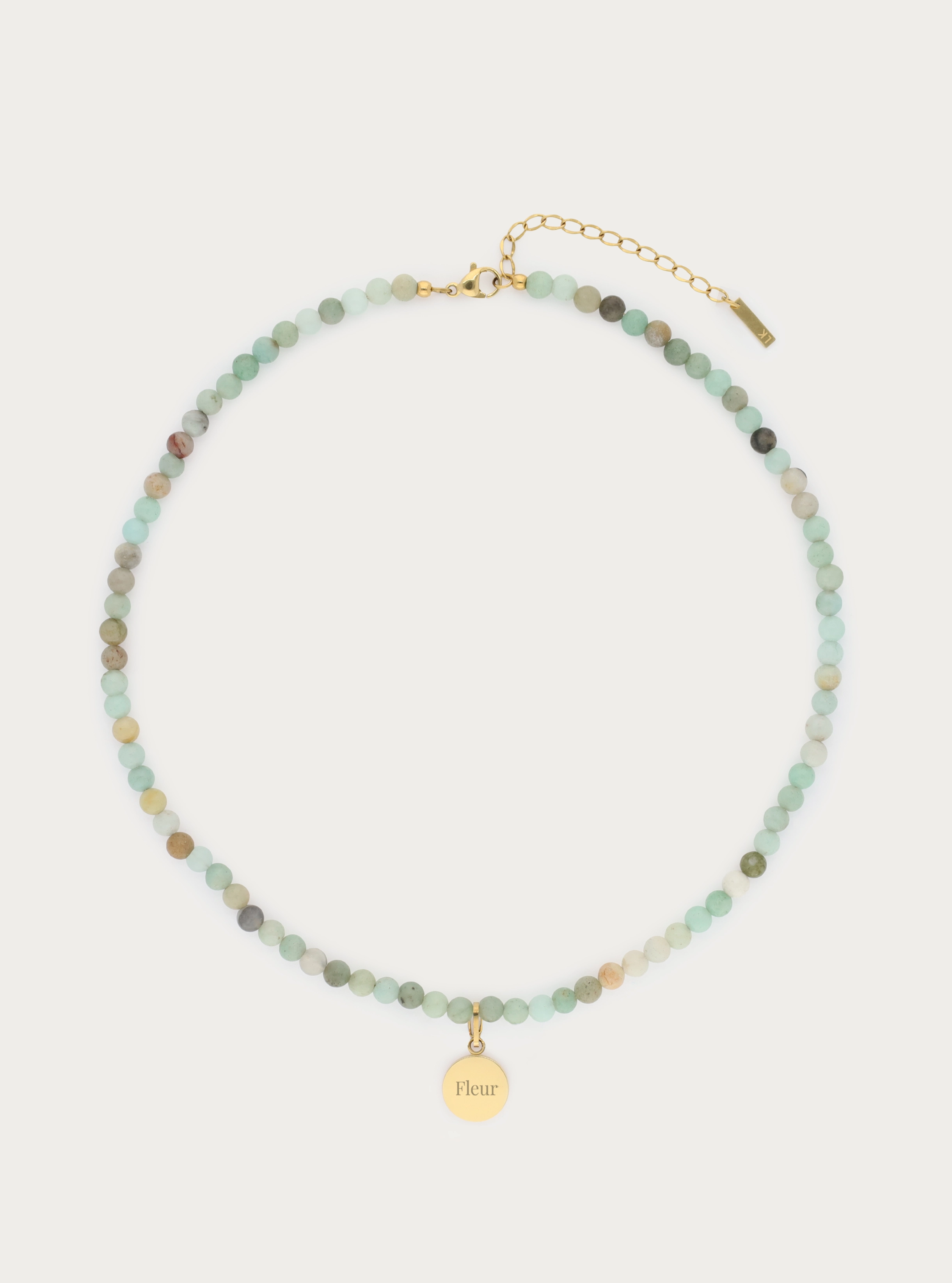 Ketting van ronde natuursteen met graveerbare ronde bedel - 4 mm